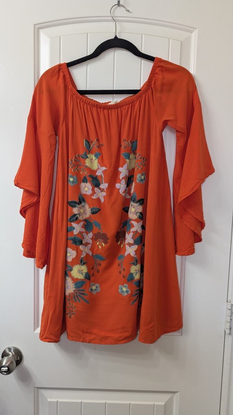 entro Orange Floral Embroidered Off-The-Shoulder Lined Tunic Blouse S